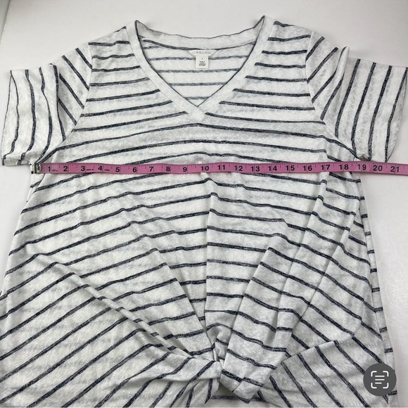 Caslon Shirt Womens Large White Striped Short Sleeve Knot Tee Vneck NWOT NEW - Picture 7 of 8